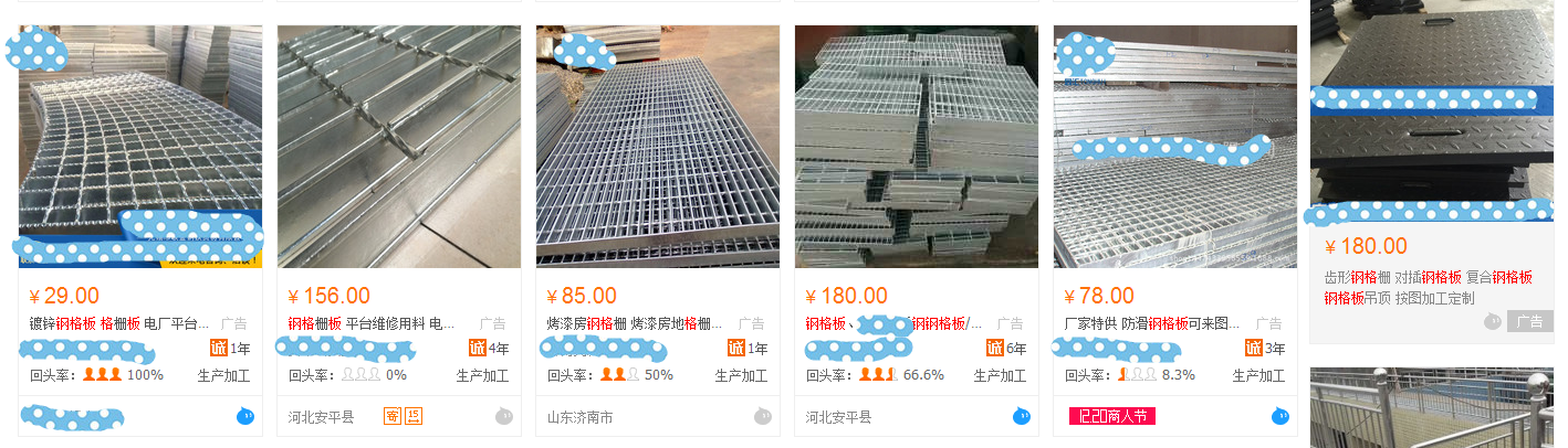 价格参差不齐的钢格板产品价格截图